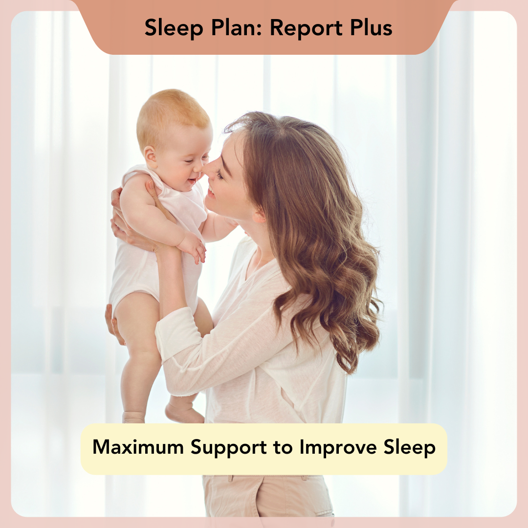 Woman holding a baby with text about sleep plan support